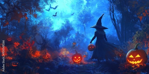 Witch in a Spooky Halloween Forest created by ai