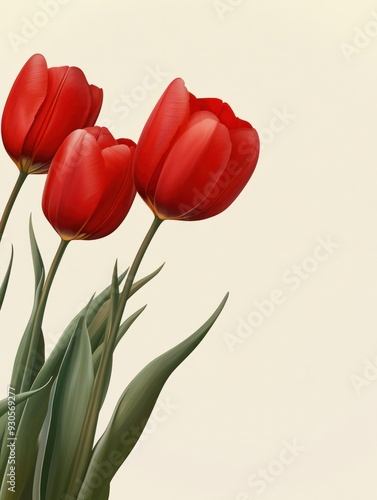 Postcard or banner with red tulips and copy space for invitation, congratulations on the spring holiday of Nowruz. photo