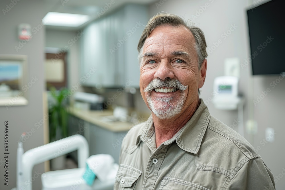 Smiling mature man in a dental office. He looks happy and confident. Great for healthcare and dentistry. Smiling mature man in a dental office. He looks happy and confident. Great for healthcare and dentistry.