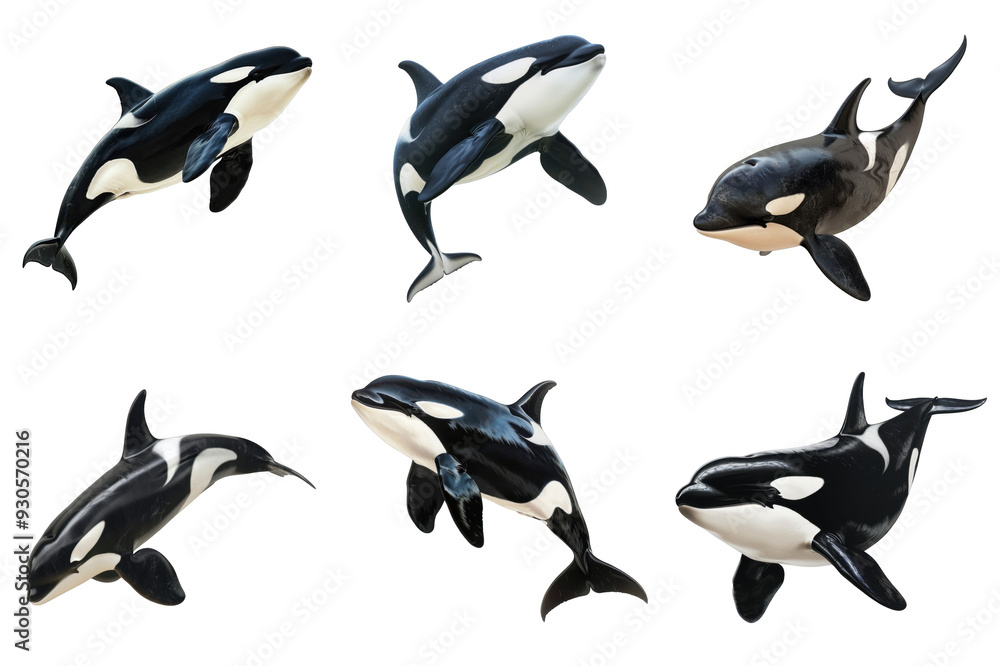 Obraz premium Six Orcas Leaping Out of the Water