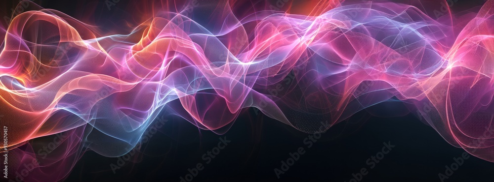 Colorful abstract waves of light flow against a black backdrop Colorful abstract waves of light flow against a black backdrop
