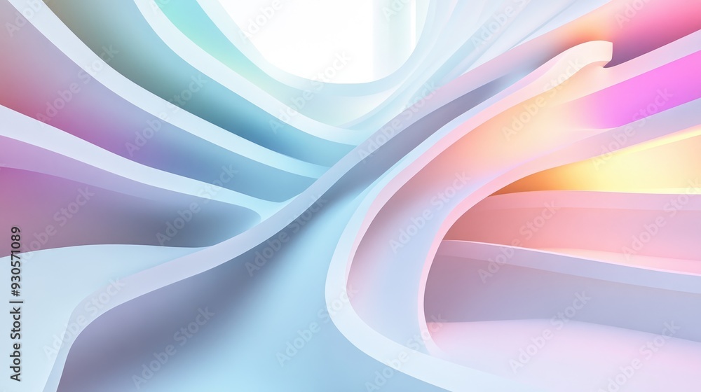 White smooth abstract architectural background with colorful gradient lines 3D rendering and illustration White smooth abstract architectural background with colorful gradient lines 3D rendering and illustration