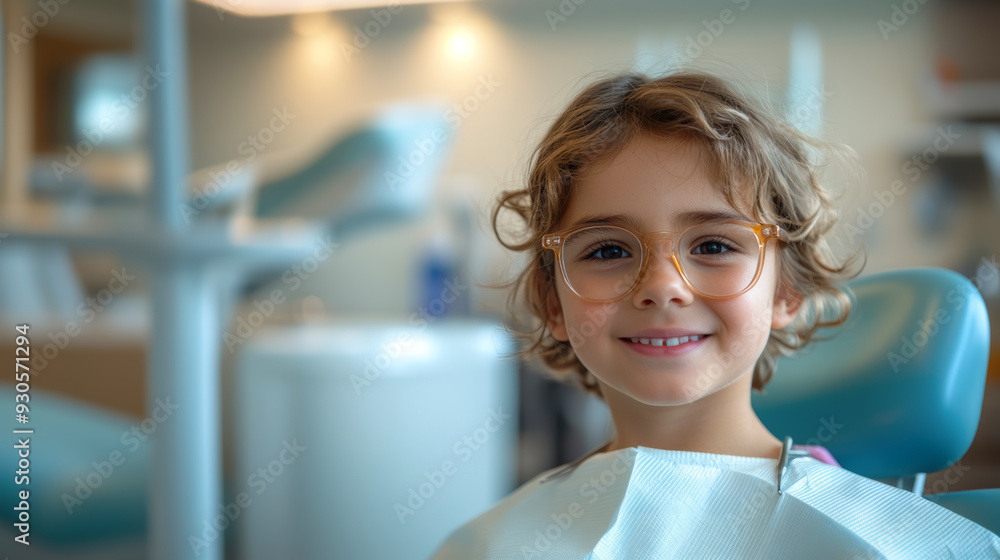 Smiling boy in a dentist's office, timely examination and treatment of teeth, the concept of health care and dental prosthetics, improving the quality of life Smiling boy in a dentist's office, timely examination and treatment of teeth, the concept of health care and dental prosthetics, improving the quality of life