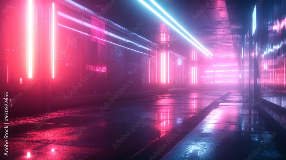 Future Nighttime Neon Cityscape, Generative AI. Future Nighttime Neon Cityscape, Generative AI.
