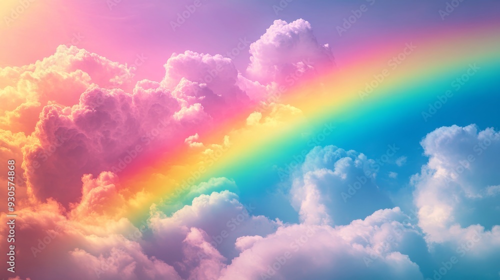Vibrant rainbow arching through pastel colored Vibrant rainbow arching through pastel colored