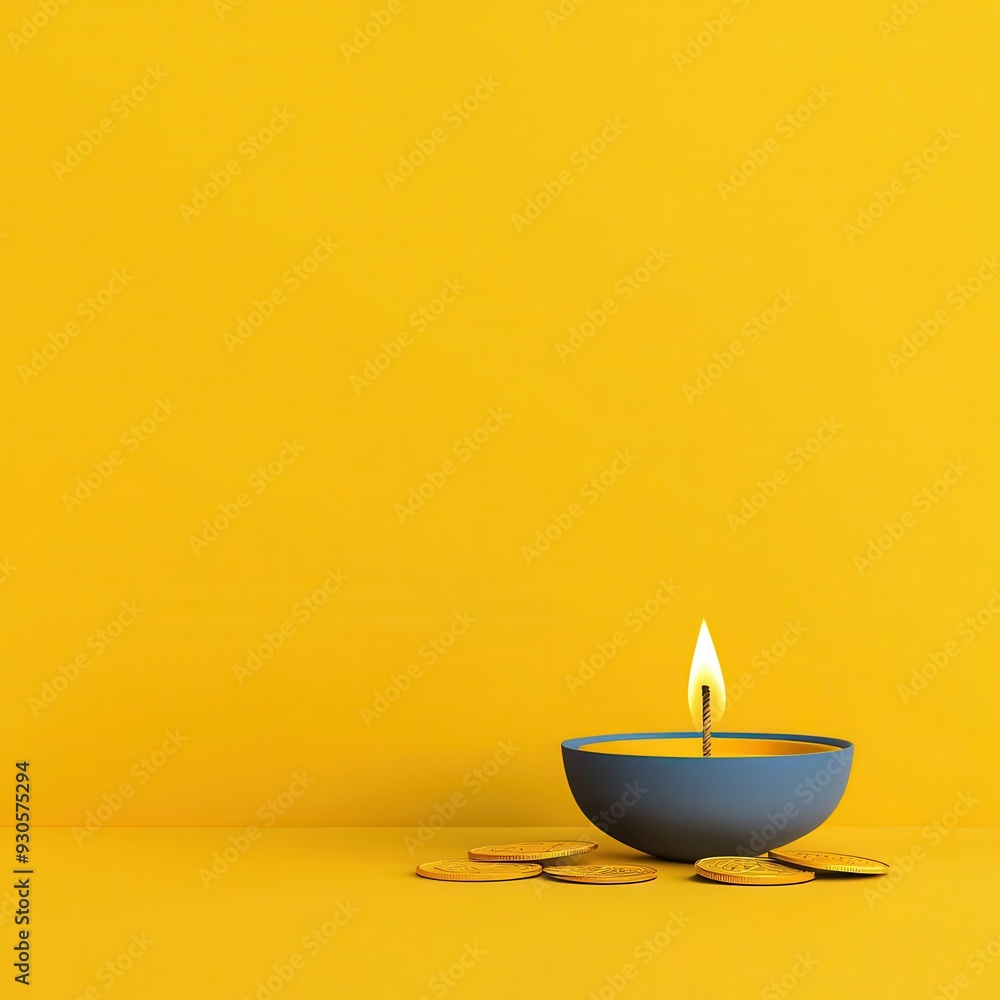 Gold coins and diya, symbolizing prosperity, 3D illustration Gold coins and diya, symbolizing prosperity, 3D illustration