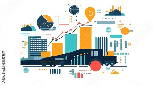 Modern business infographic showing data analytics, trend charts, and statistics for corporate analysis and growth.