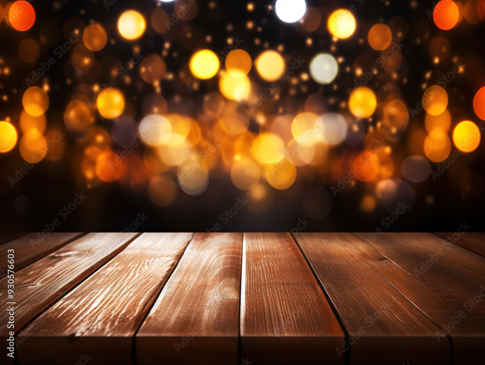 Wooden table, blurred bokeh background background. Neon light, night view, close-up. The general Wooden table, blurred bokeh background background. Neon light, night view, close-up. The general