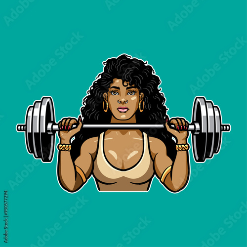 Strong and Confident Woman Weightlifting Illustration for Fitness and Empowerment