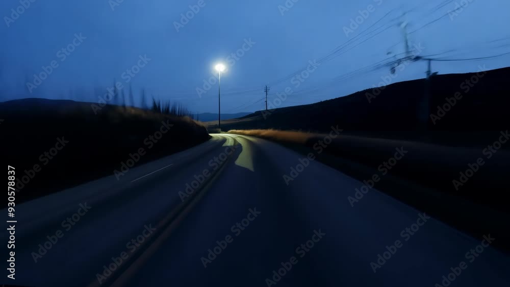 A quiet country road illuminated by distant lights at night A quiet country road illuminated by distant lights at night