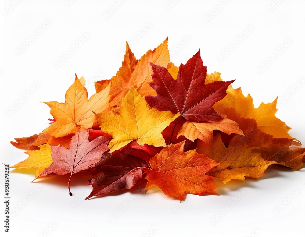 Pile of autumn colored leaves isolated on white background.A heap of different maple dry leaf .Red and colorful foliage colors in the fall season Pile of autumn colored leaves isolated on white background.A heap of different maple dry leaf .Red and colorful foliage colors in the fall season