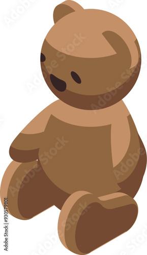 Isometric illustration of a brown teddy bear sitting with its legs out