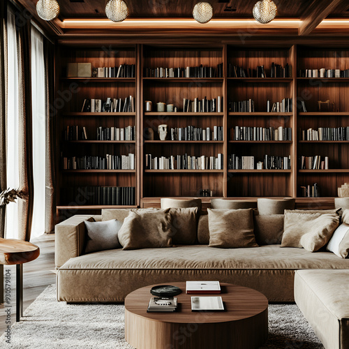 close in shot of a utilitarian style lounge with a strict regimented feel storybook style