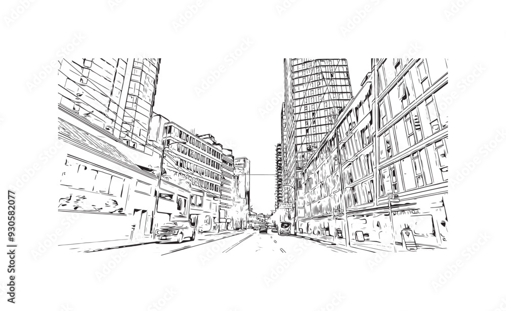 Print Building view with landmark of Stanley is the capital in Falkland. Hand drawn sketch illustration in vector. Print Building view with landmark of Stanley is the capital in Falkland. Hand drawn sketch illustration in vector.