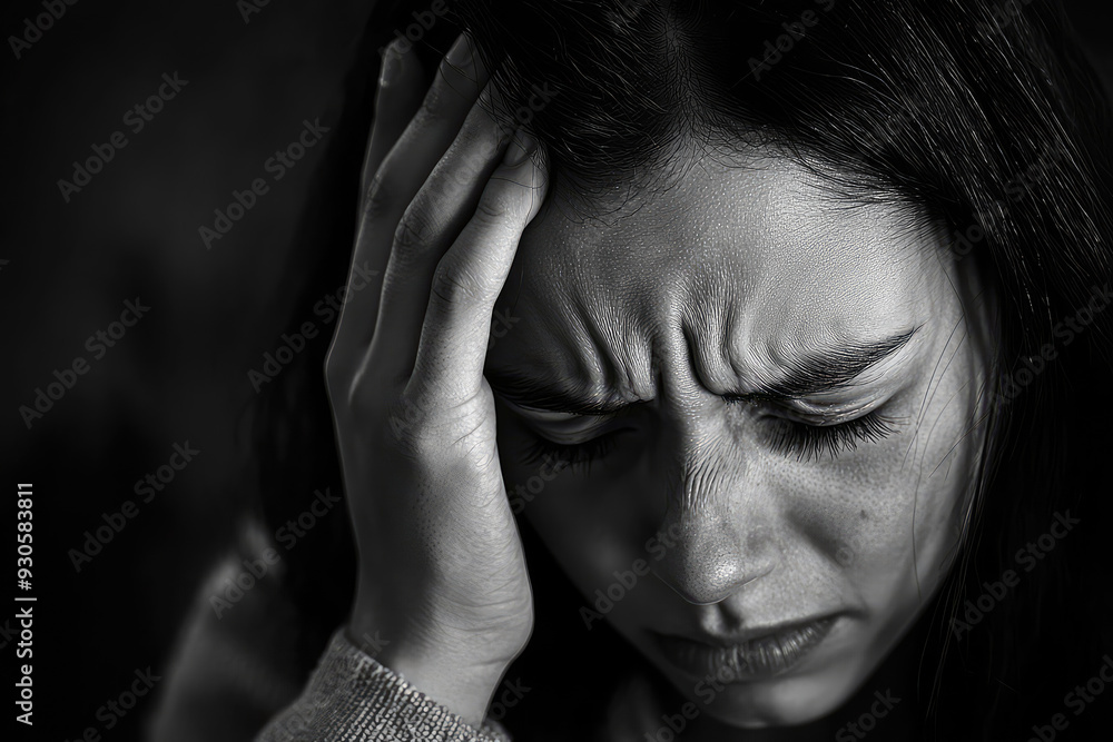 A Deep Struggle: Capturing the Intense Pain of a Migraine Through Emotion and Expression in This Powerful Black and White Image. A Deep Struggle: Capturing the Intense Pain of a Migraine Through Emotion and Expression in This Powerful Black and White Image.