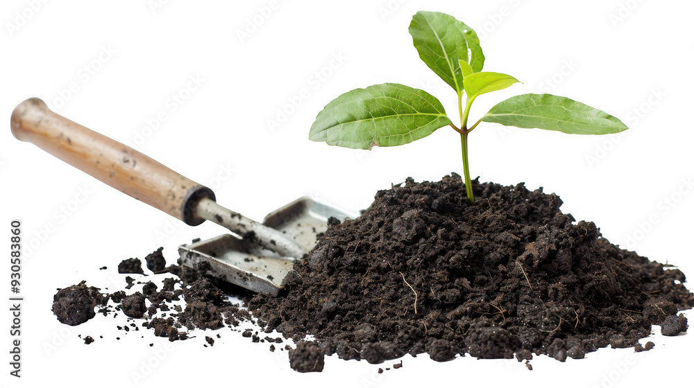 Young Plant with Gardening Trowel Young Plant with Gardening Trowel