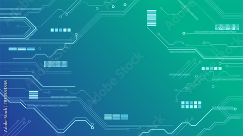 Hi-tech computer digital technology concept. Abstract futuristic electronic online banner in blue colors with Ai big data, lines dots connection. Background with technology light effect. landing page