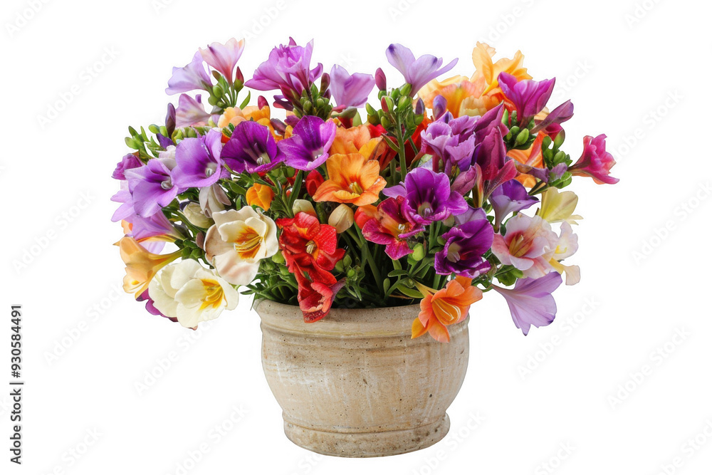 Colorful Freesia Bouquet in Beige Pot Colorful Freesia Bouquet in Beige Pot