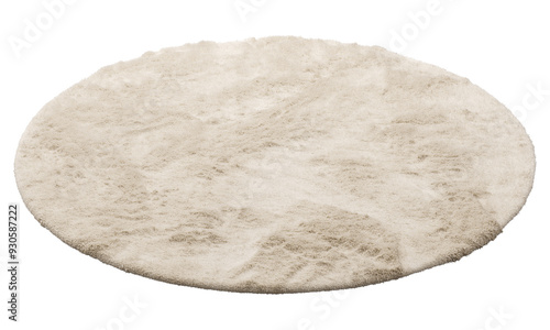 Modern beige round rug with high pile. 3d render