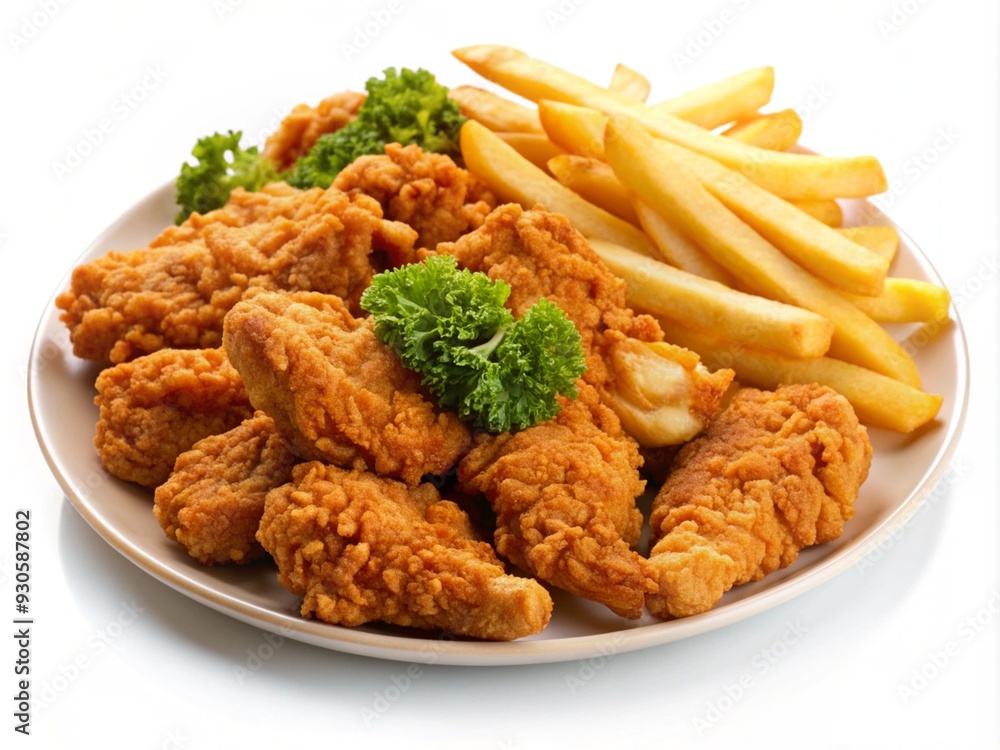tasty-fried-chicken-with-french-fries--isolated-on tasty-fried-chicken-with-french-fries--isolated-on