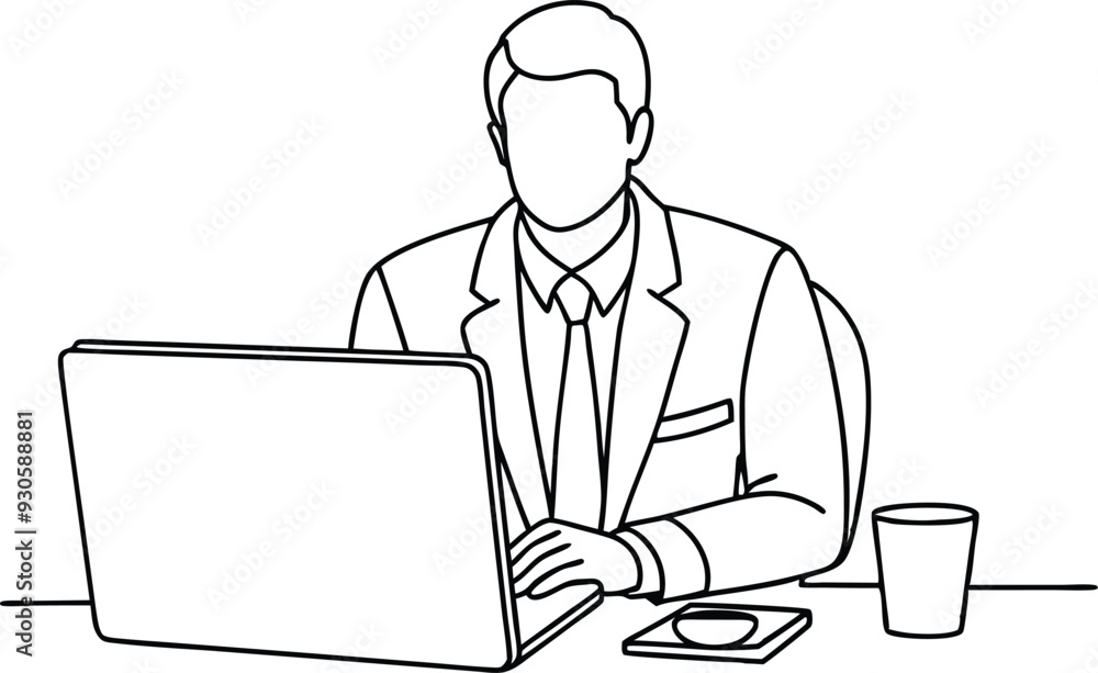 A man working in office line art illustration A man working in office line art illustration