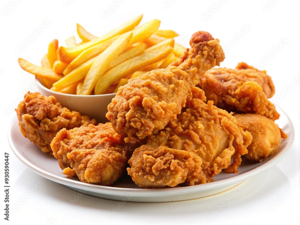 tasty-fried-chicken-with-french-fries--isolated-on tasty-fried-chicken-with-french-fries--isolated-on