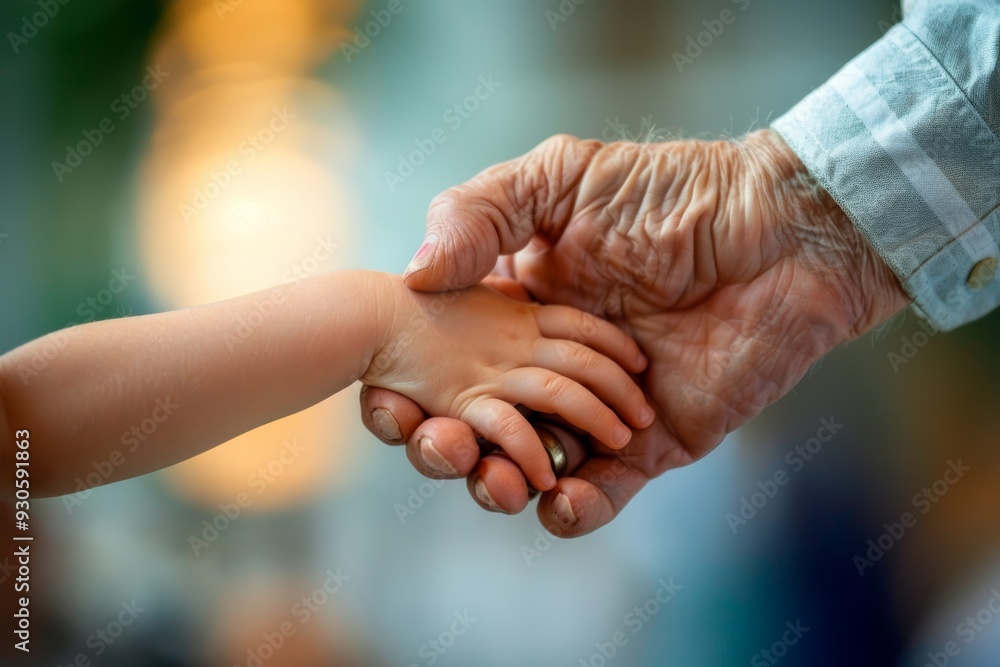 selective focus on the gentle touch of a child and grandfather's hands selective focus on the gentle touch of a child and grandfather's hands