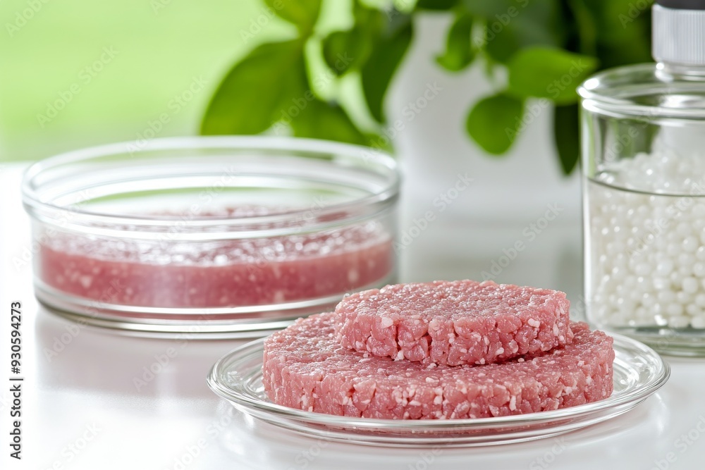 Petri dish with lab grown meat symbolizing the advancements in food technology sustainable meat production and the future of food in a scientific environment Petri dish with lab grown meat symbolizing the advancements in food technology sustainable meat production and the future of food in a scientific environment