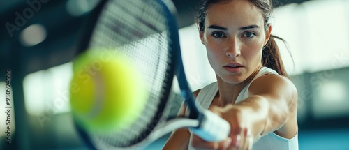 Focused Female Tennis Player About to Hit a Ball