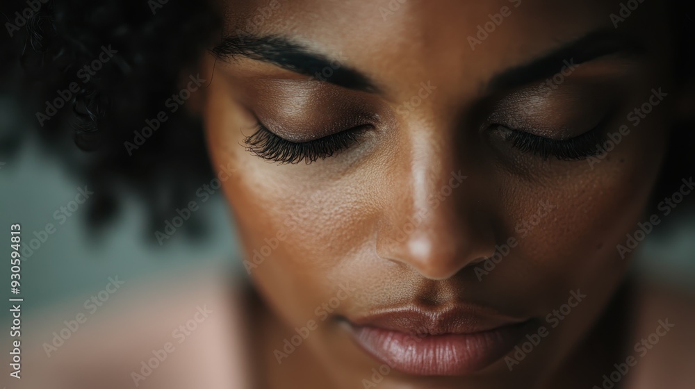 A close-up image of a thoughtful woman with her eyes closed, conveying introspection and calmness, highlighting her natural beauty and serenity. A close-up image of a thoughtful woman with her eyes closed, conveying introspection and calmness, highlighting her natural beauty and serenity.