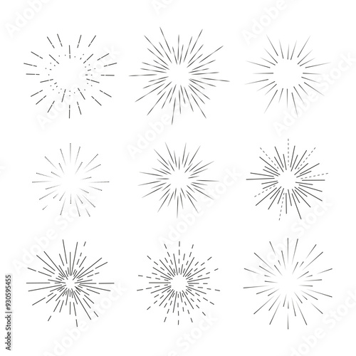 Vintage Sunburst Collection Explosion Handmade Design Elements Fireworks Black Rays