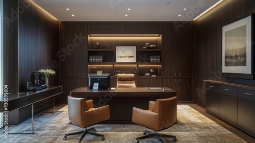 Wallpaper Mural Modern office interior featuring a desk, chairs, and organized shelves. Torontodigital.ca