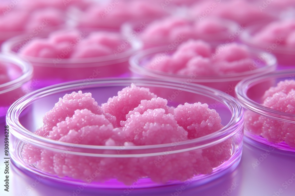 Close up of lab grown meat samples in petri dishes symbolizing the advancements in food technology sustainability and the future of meat production Close up of lab grown meat samples in petri dishes symbolizing the advancements in food technology sustainability and the future of meat production