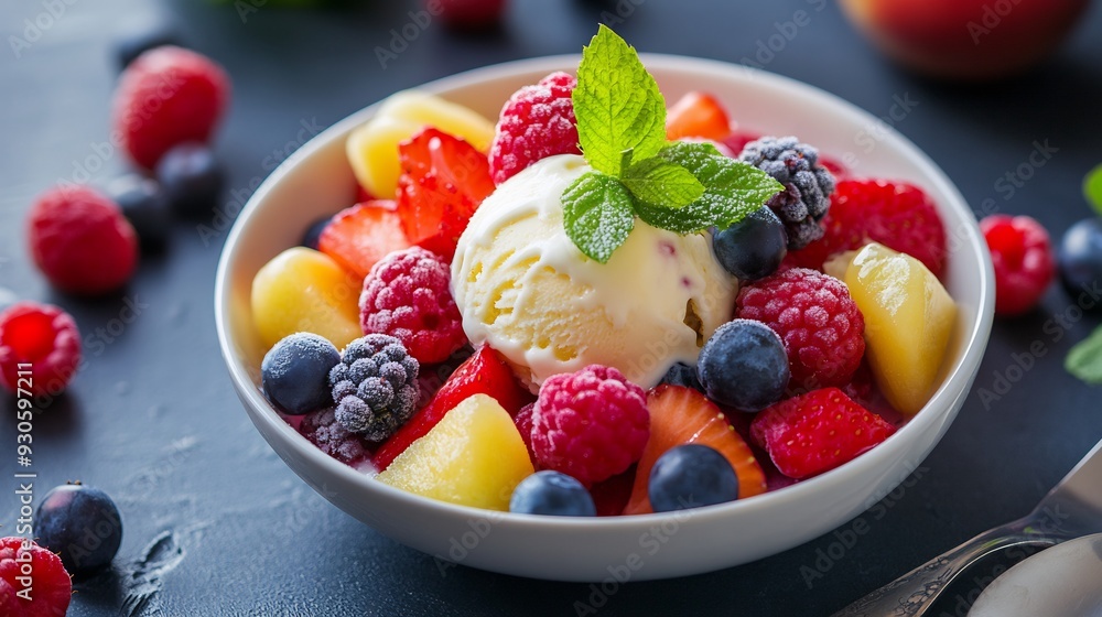 Summery Fruit Salad with Ice Cream and Mint Summery Fruit Salad with Ice Cream and Mint