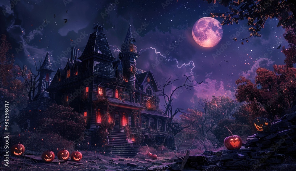 Fototapeta premium scary halloween night scene background