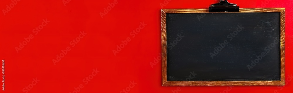 Fototapeta premium Blackboard on a red background with space for your text or design. Perfect for announcements, presentations, and school projects.