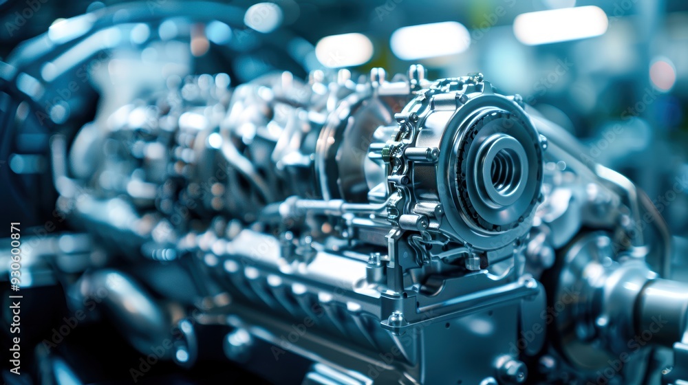 Detailed close-up of a modern engine component highlighting intricate machinery and precision engineering. Detailed close-up of a modern engine component highlighting intricate machinery and precision engineering.