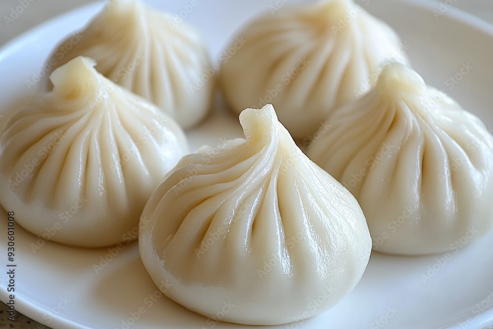 Fresh steamed xiao long bao on white plate Fresh steamed xiao long bao on white plate