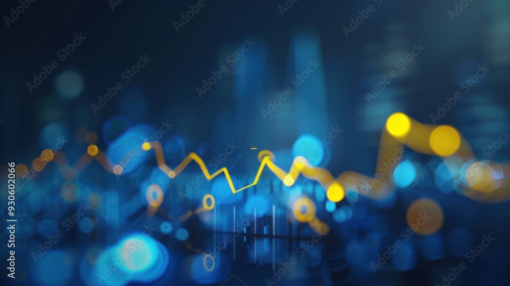 Fototapeta premium Abstract financial chart with blue and yellow lights