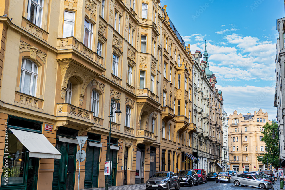 Fototapeta premium Photograph of the streets of the city of Prague showing the architecture of the buildings. Czech Republic