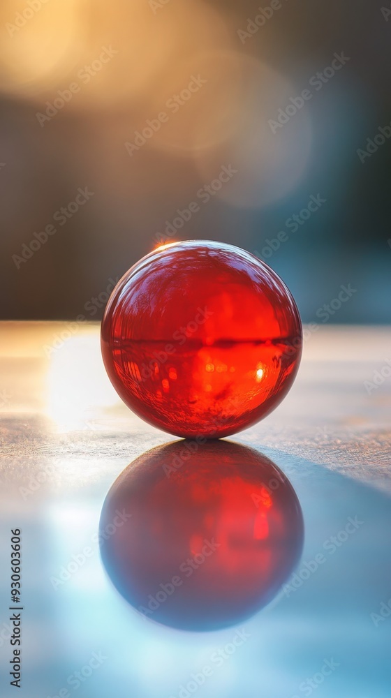 Red glass sphere with reflection on a Red glass sphere with reflection on a