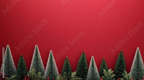 A red background with green and white Christmas tree silhouettes perfect for a festive holiday backdrop photo