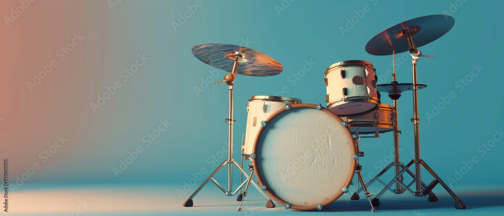 photo depicting a 3D realistic drum set rendered in a plastic cartoon style, AI-generated to blend photo depicting a 3D realistic drum set rendered in a plastic cartoon style, AI-generated to blend