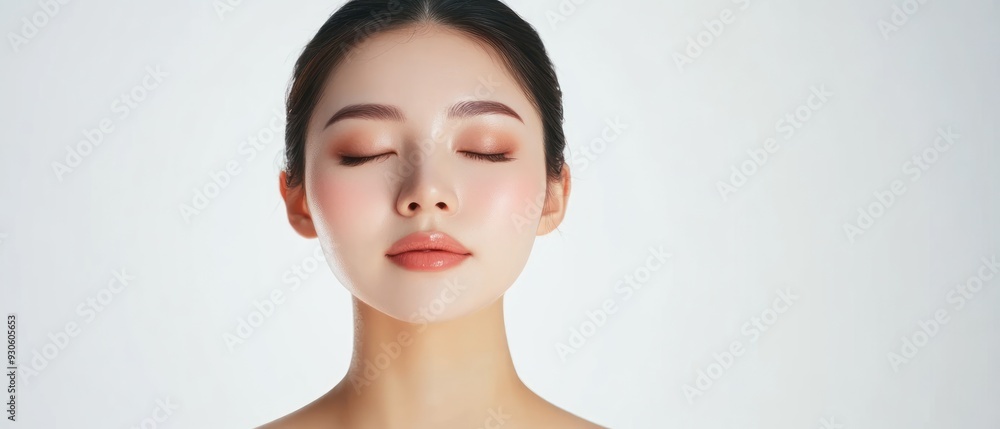 Studio shot of Beautiful young Asian woman with clean fresh skin on white background Studio shot of Beautiful young Asian woman with clean fresh skin on white background