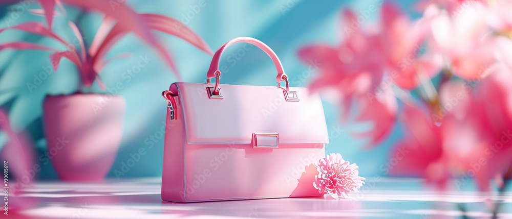 3D-rendered woman's fashion bag icon in soft pastel colors, illustrating modern elegance aesthetic 3D-rendered woman's fashion bag icon in soft pastel colors, illustrating modern elegance aesthetic