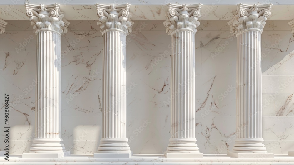 Naklejka premium Column pillar Greek 3D Roman stone background white ancient Greece. Greek marble pillar column building architecture podium pedestal isolated art antique sculpture classic old academy Rome museum