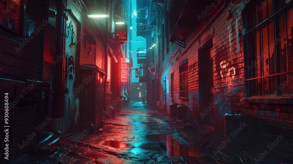 Fototapeta premium Neon-Lit City Alleyway