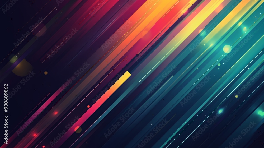 Fototapeta premium A vibrant abstract design featuring colorful diagonal lines and glowing orbs.