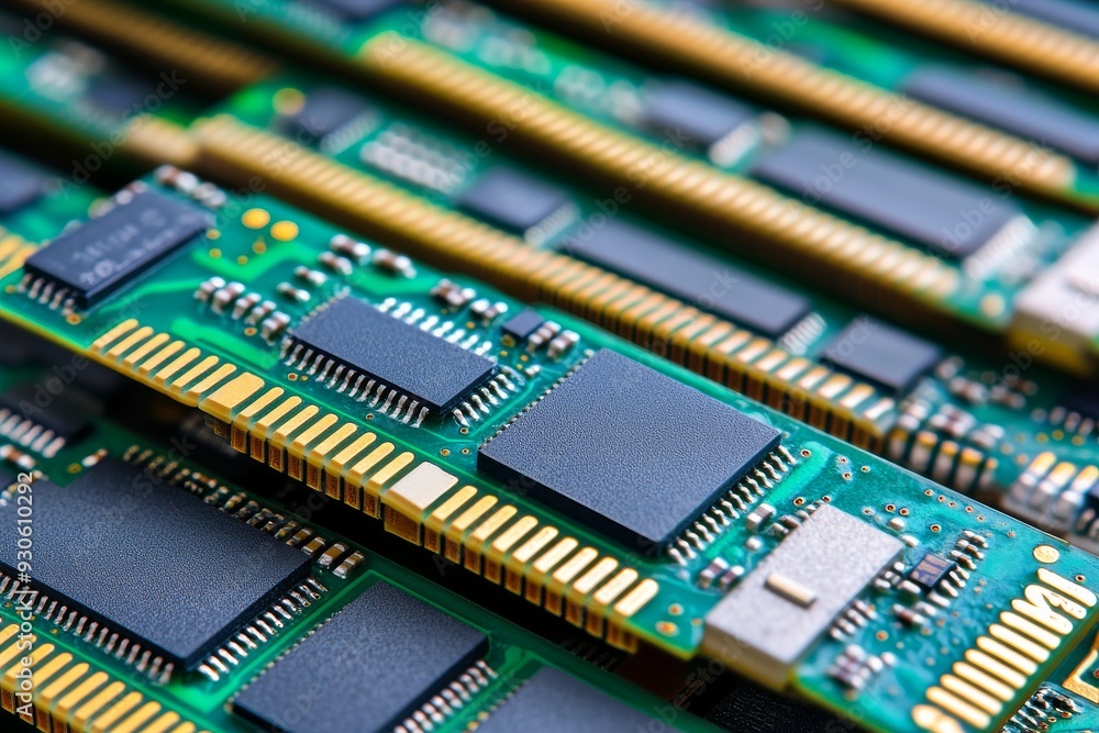 Macro shot of electronic components on a circuit board showcasing the precision and detail of modern digital technology Macro shot of electronic components on a circuit board showcasing the precision and detail of modern digital technology