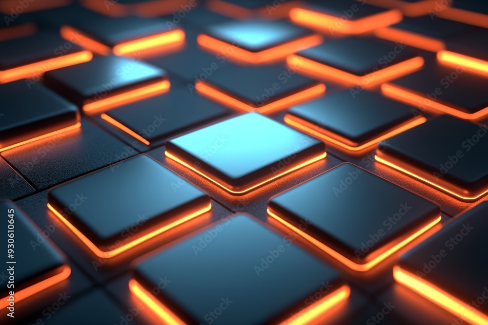 Futuristic depiction of a microchip on a circuit board with blue and orange highlights representing the advanced technology and innovation in modern electronics Futuristic depiction of a microchip on a circuit board with blue and orange highlights representing the advanced technology and innovation in modern electronics